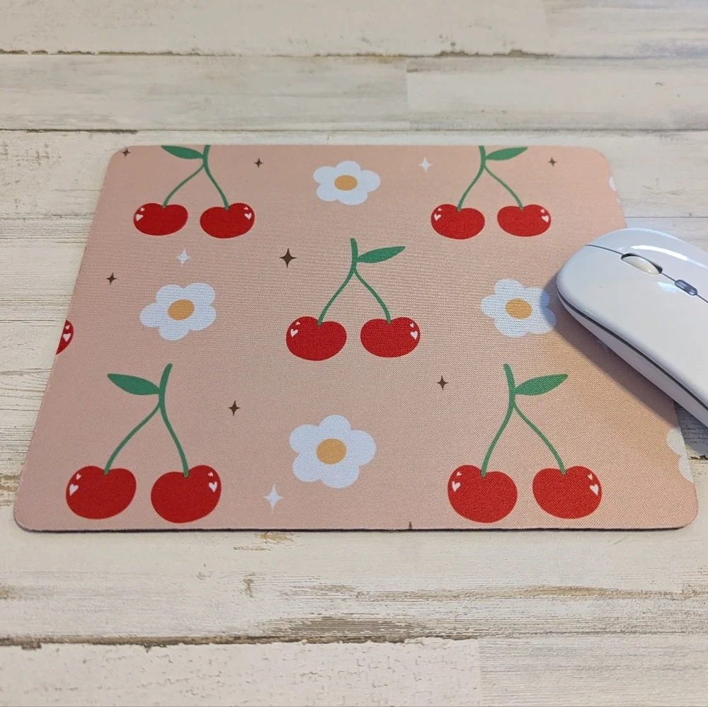 Cherry and Flower Mouse Pad 8.7inx7in